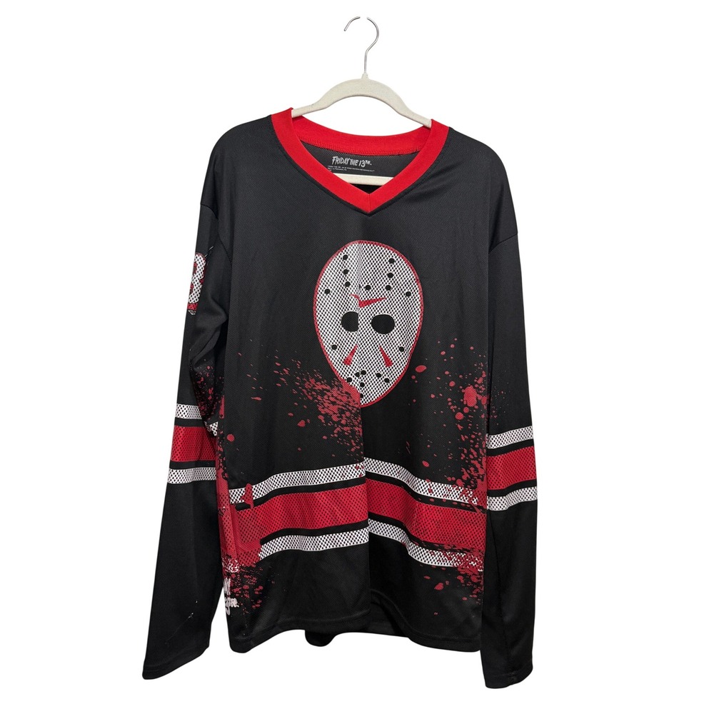 Friday the 13th Jason Voorhees Hockey Jersey Black Red Mens Medium Horror Movie